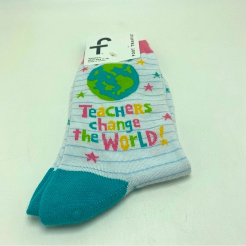 NEW Foot Traffic Teacher Change The World Socks Size 4-10